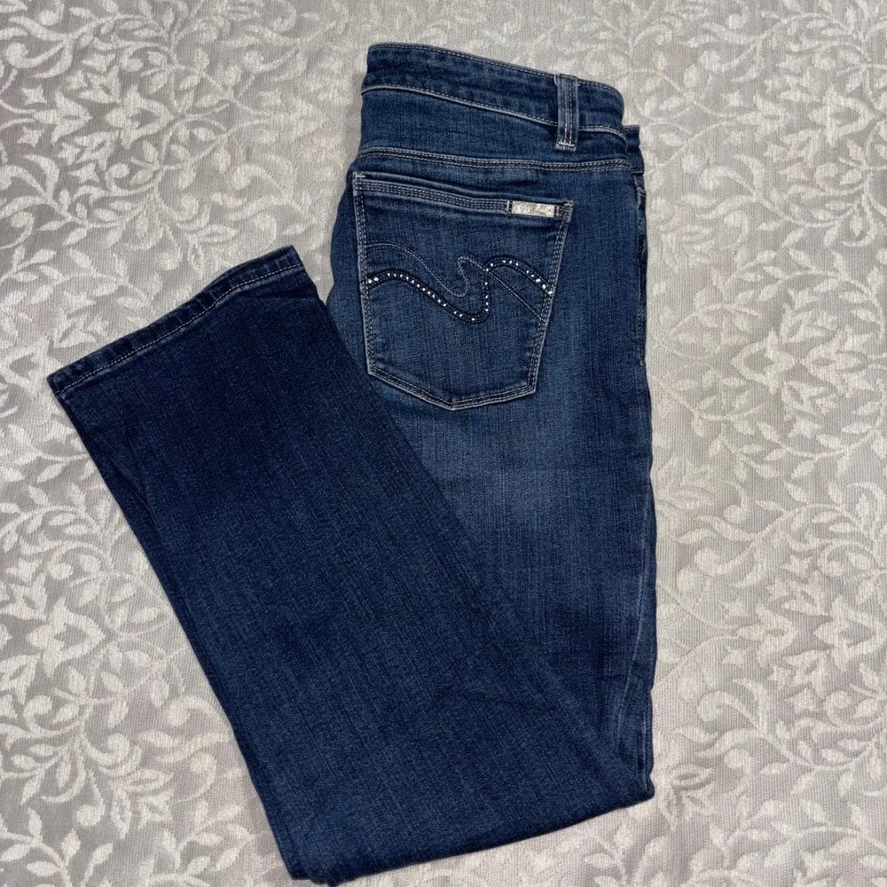 White House Black Market Crop Leg Jeans Dark Wash Rhinestone Pocket Womens 8